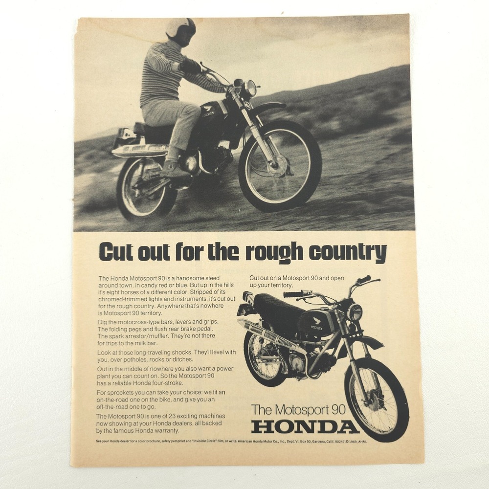 VTG Honda Motosport 90 Advertising Print Ad Promo Art Off-Road Motorcycle Class